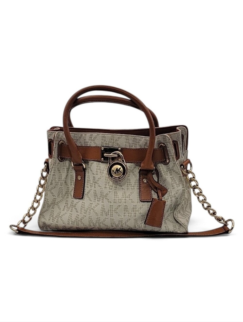 Michael Kors Hamilton White Signature Satchel Crossbody Bag with Lock EUC
